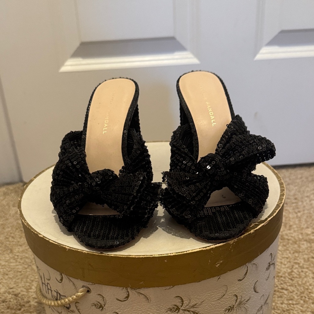 Loeffler Randall sequin bow sandal heels
